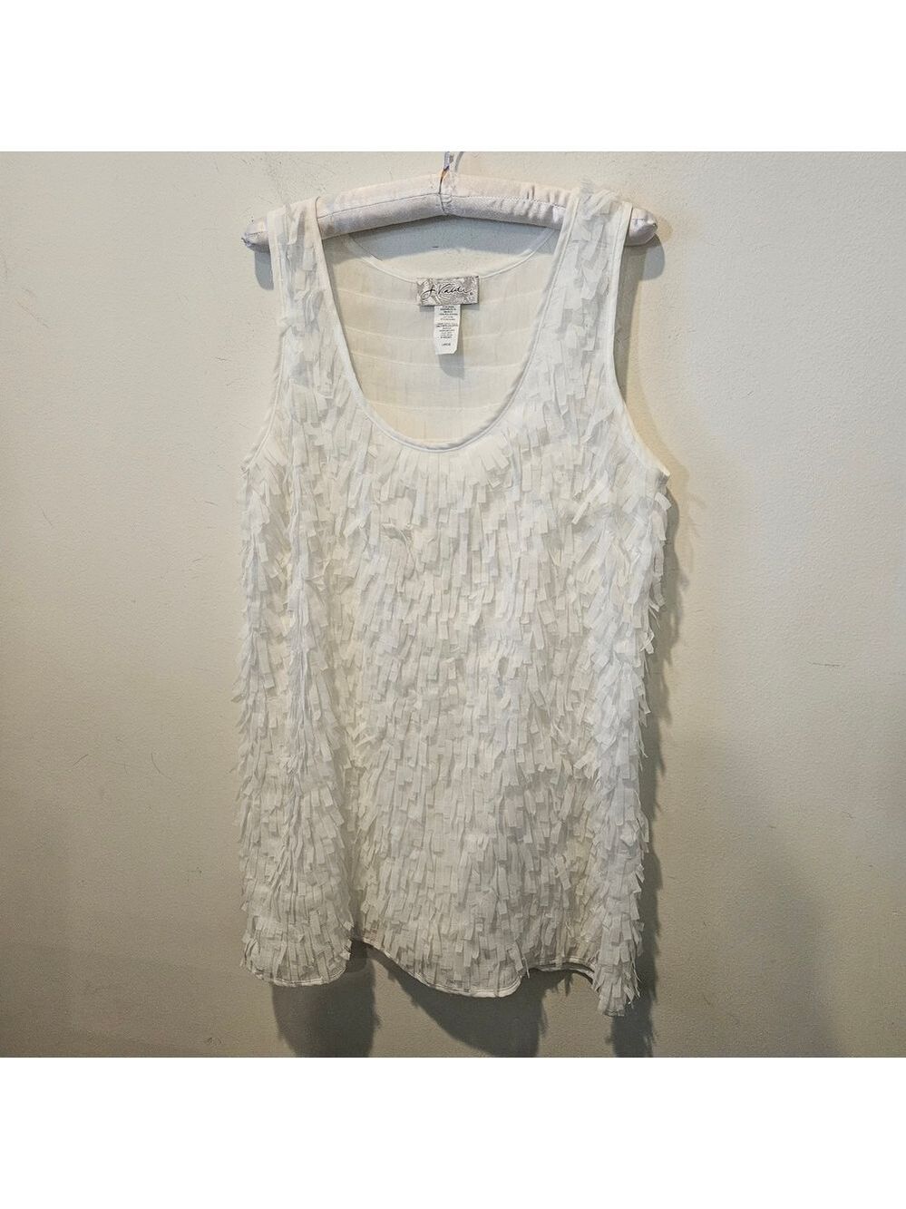 J Valdi Women's White Fringed Mini Dress Swim Cover-Up Size Large - Picture 6 of 9